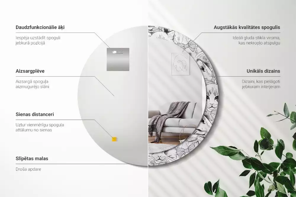 Espelho redondo decorativo Gatos