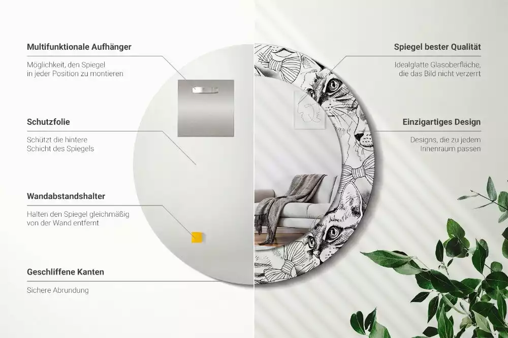 Espelho redondo decorativo Gatos