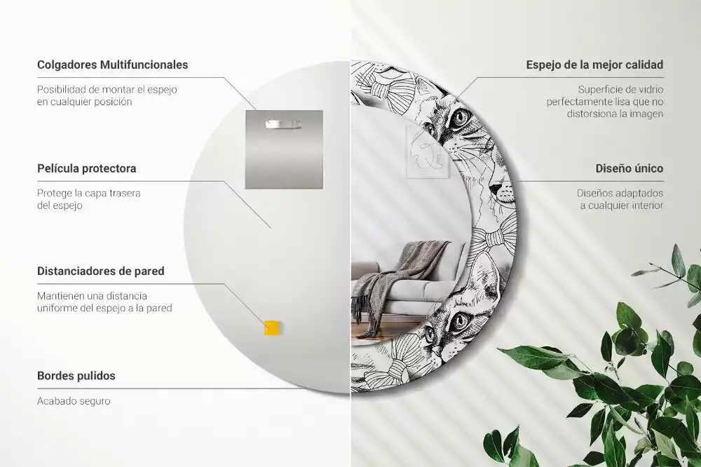 Espelho redondo decorativo Gatos