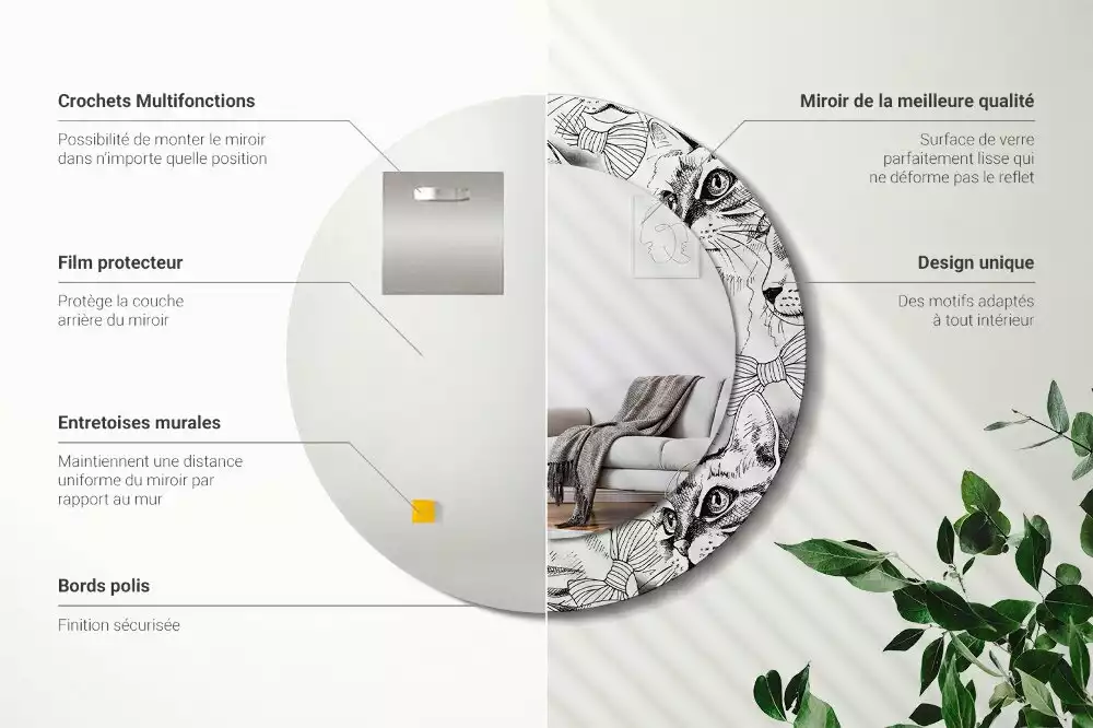 Espelho redondo decorativo Gatos