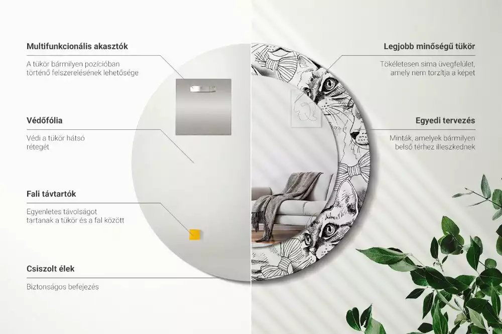 Espelho redondo decorativo Gatos