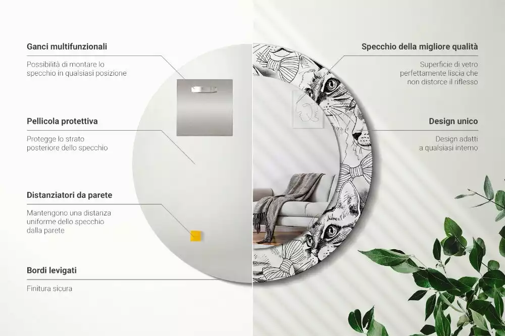 Espelho redondo decorativo Gatos