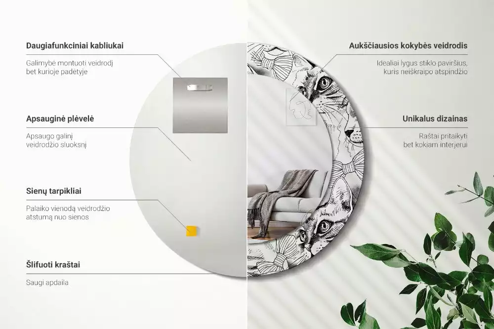 Espelho redondo decorativo Gatos