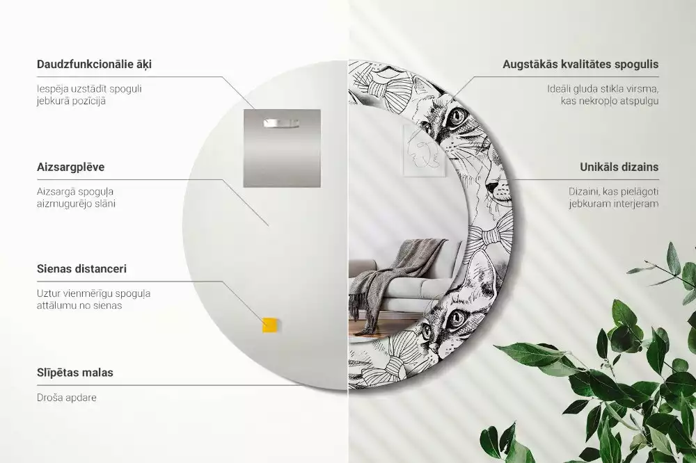 Espelho redondo decorativo Gatos