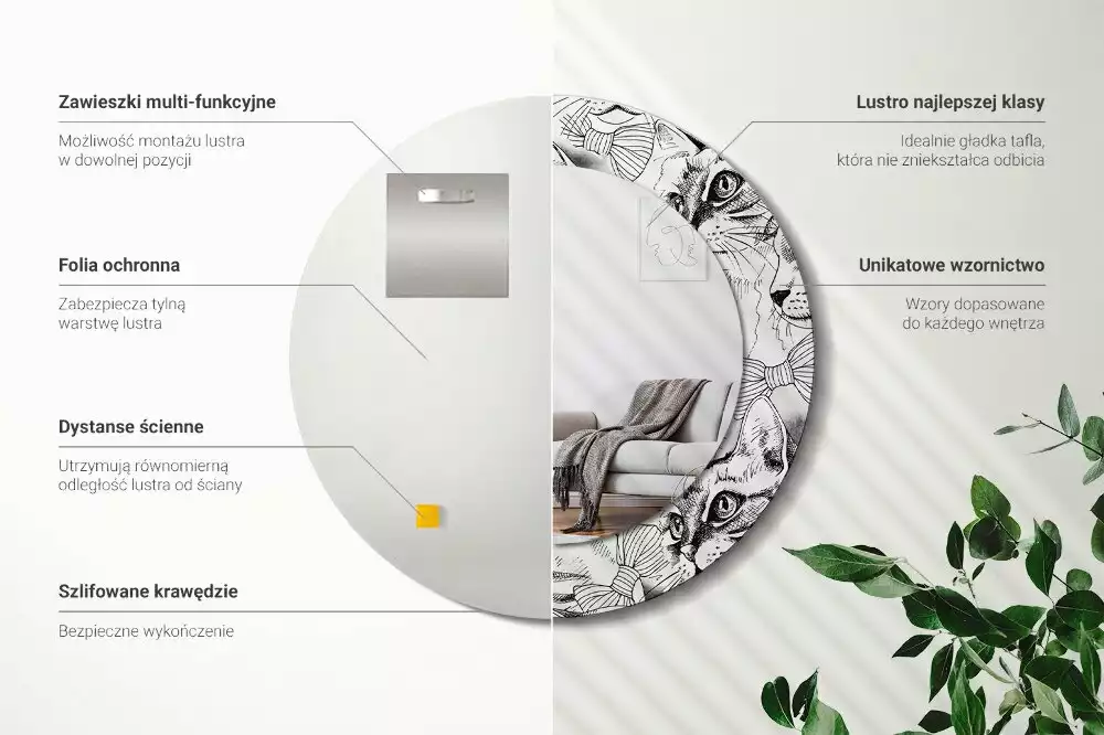 Espelho redondo decorativo Gatos