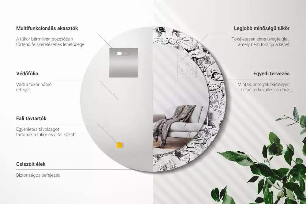 Espelho redondo decorativo Gatos