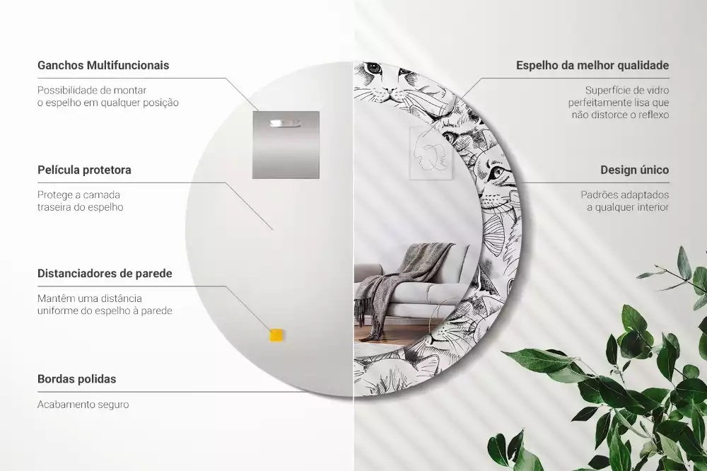 Espelho redondo decorativo Gatos