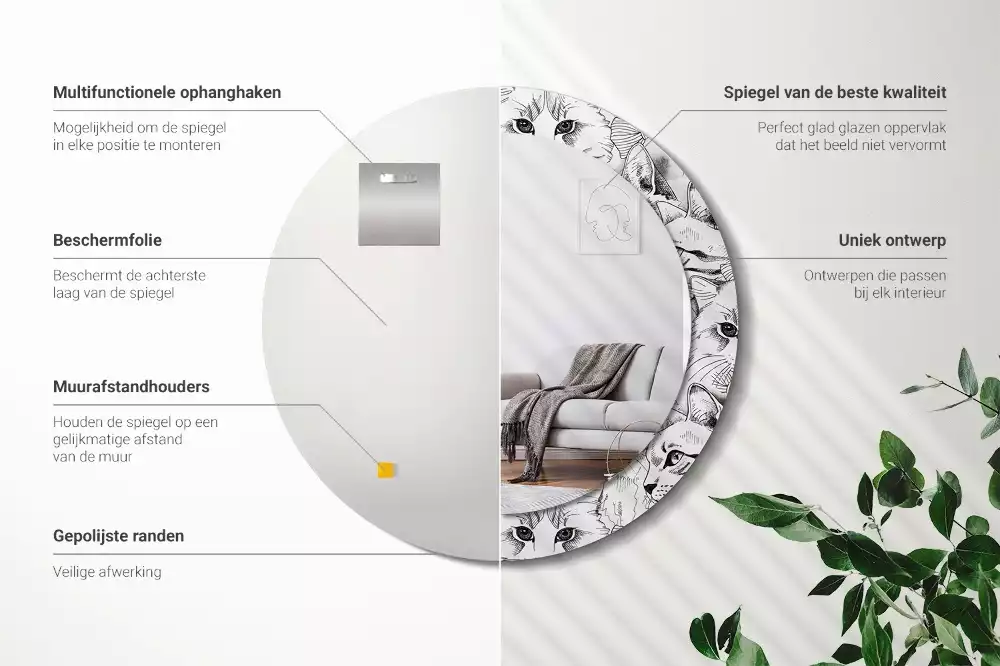 Espelho redondo decorativo Gatos