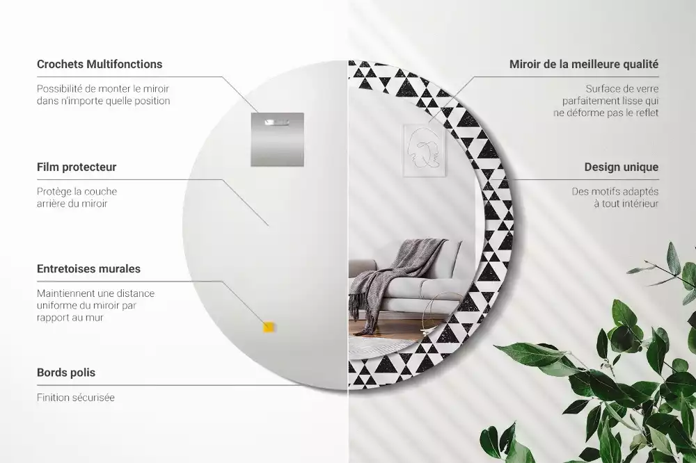 Espelho redondo decorativo Geometria dos triângulos