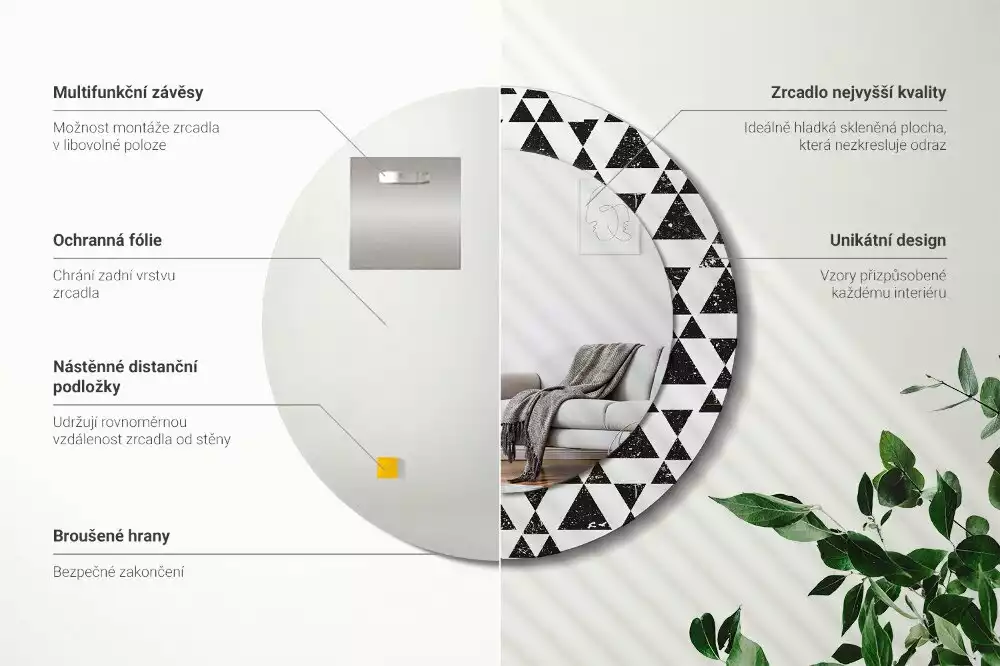 Espelho redondo decorativo Geometria dos triângulos