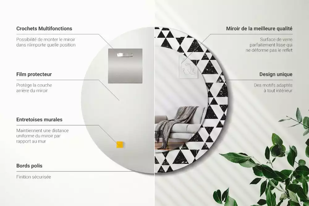 Espelho redondo decorativo Geometria dos triângulos
