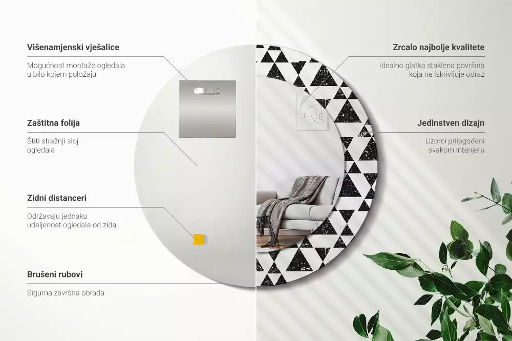 Espelho redondo decorativo Geometria dos triângulos