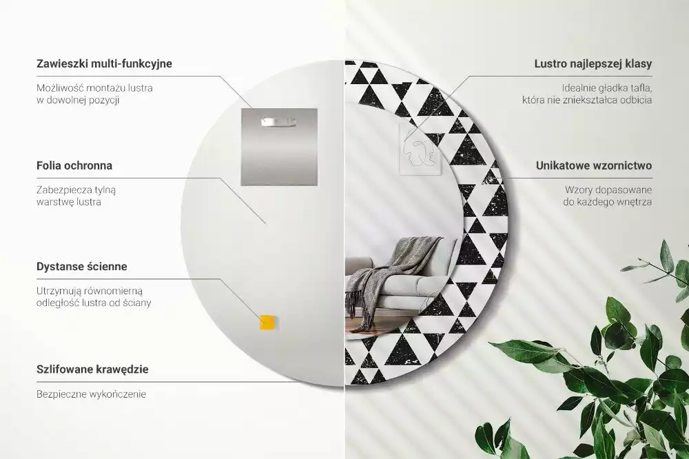 Espelho redondo decorativo Geometria dos triângulos