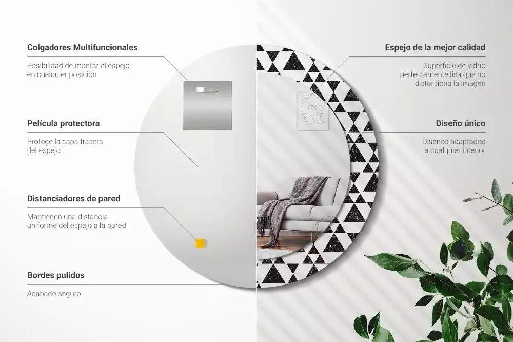 Espelho redondo decorativo Geometria dos triângulos