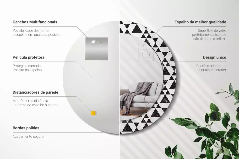 Espelho redondo decorativo Geometria dos triângulos