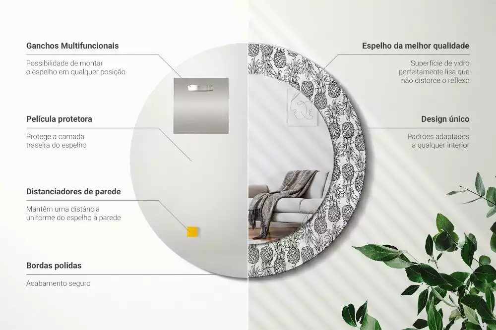 Espelho decorativo redondo Abacaxis