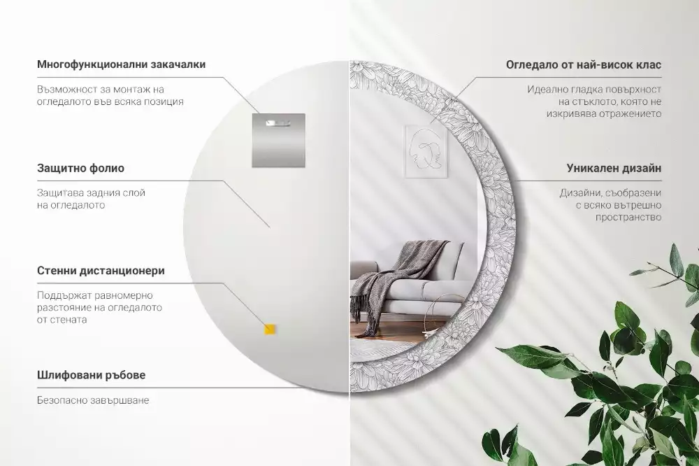 Espelho redondo decorativo Flores de lótus