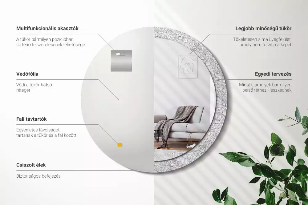 Espelho redondo decorativo Flores de lótus