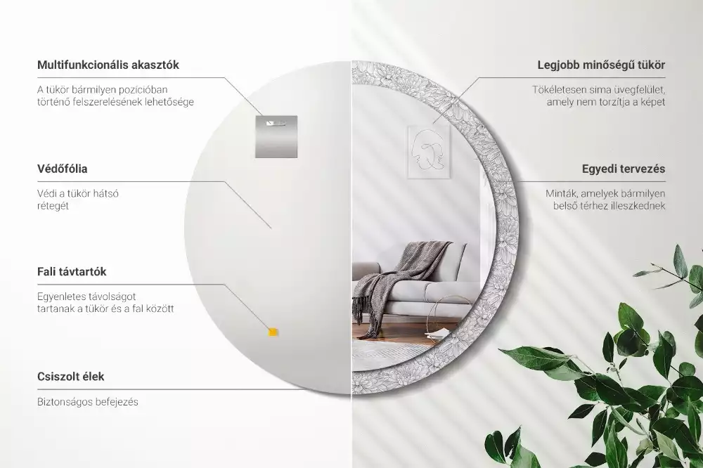 Espelho redondo decorativo Flores de lótus