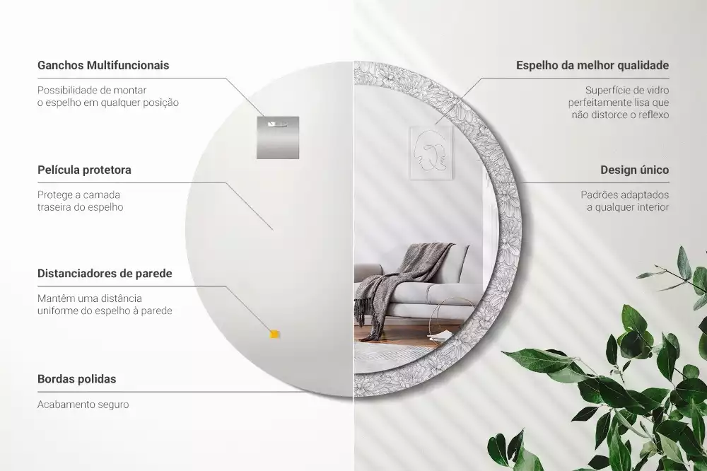 Espelho redondo decorativo Flores de lótus