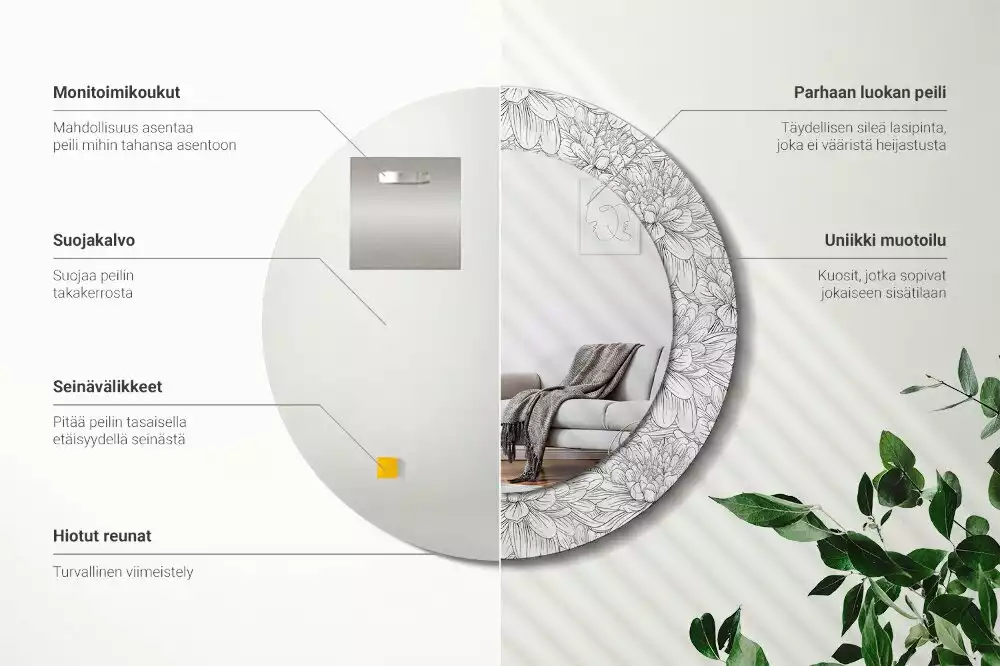 Espelho redondo decorativo Flores de lótus