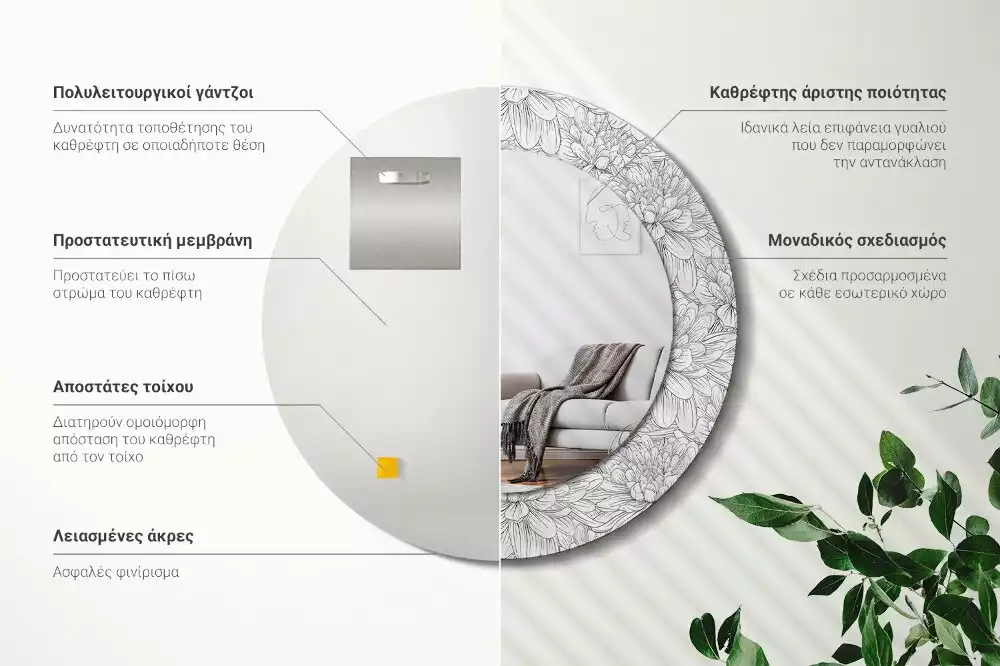 Espelho redondo decorativo Flores de lótus