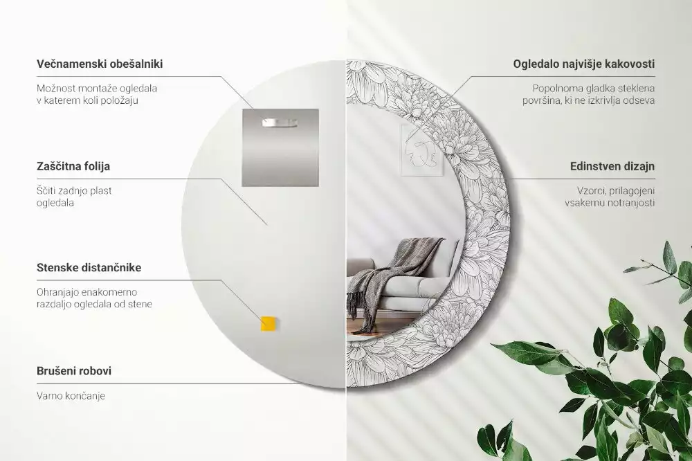 Espelho redondo decorativo Flores de lótus