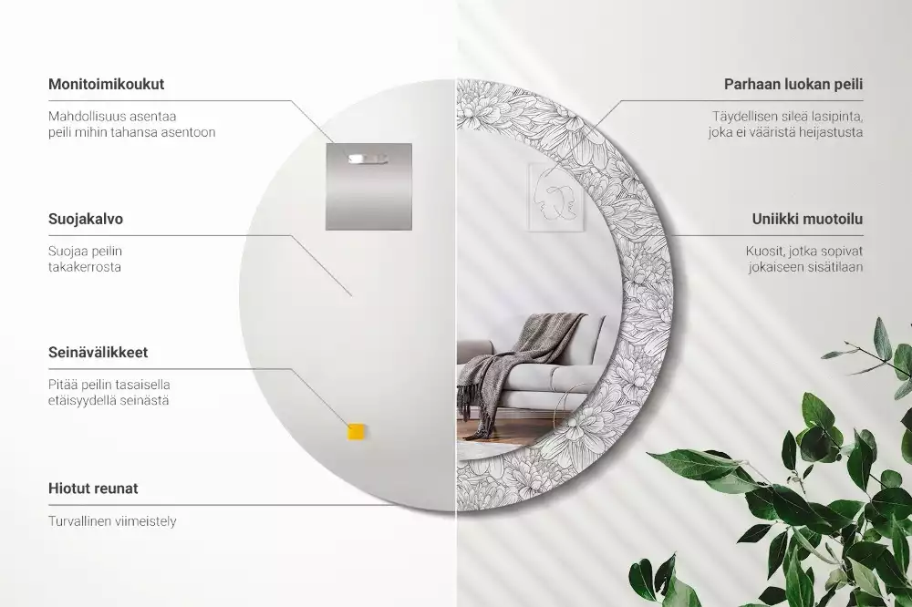 Espelho redondo decorativo Flores de lótus