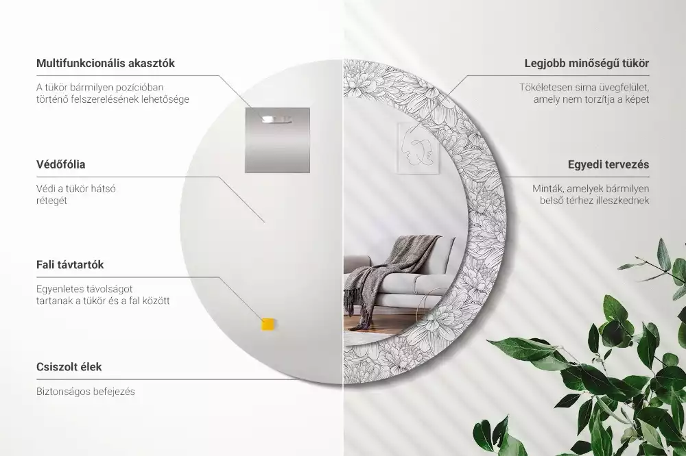 Espelho redondo decorativo Flores de lótus