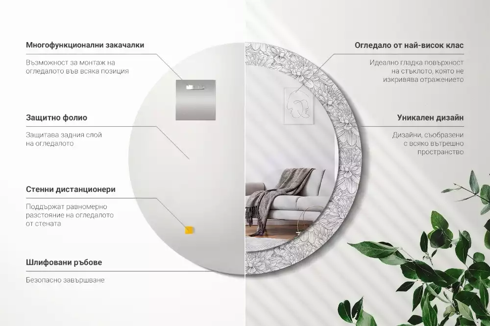 Espelho redondo decorativo Flores de lótus