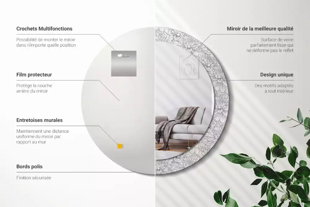 Espelho redondo decorativo Flores de lótus