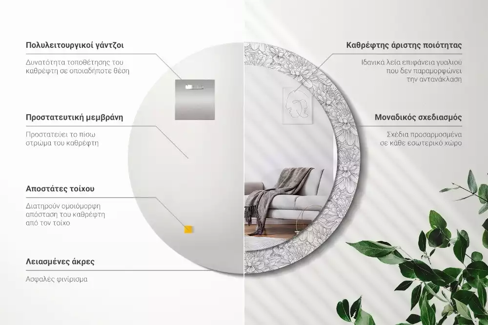 Espelho redondo decorativo Flores de lótus