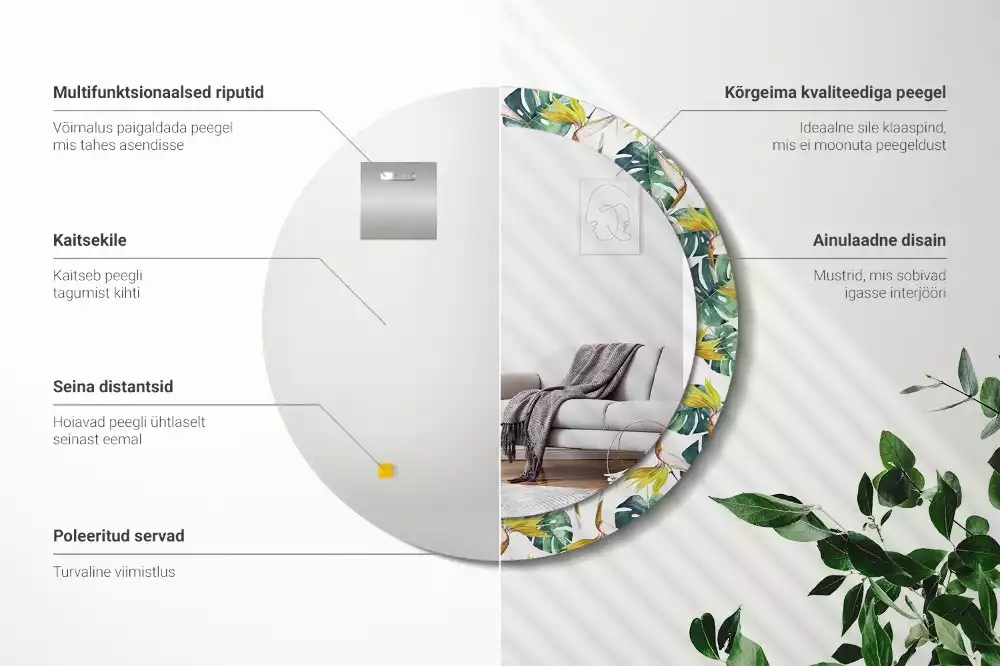 Espelho redondo decorativo Folhas tropicais