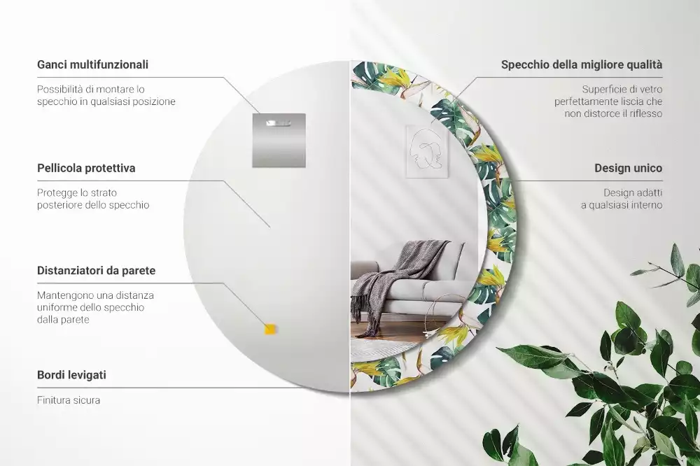 Espelho redondo decorativo Folhas tropicais