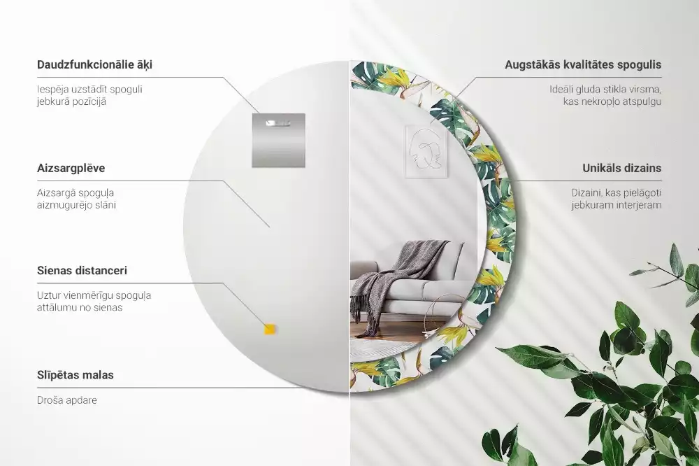 Espelho redondo decorativo Folhas tropicais