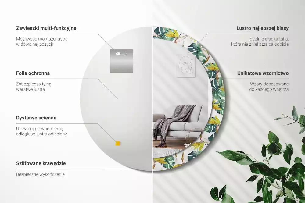 Espelho redondo decorativo Folhas tropicais