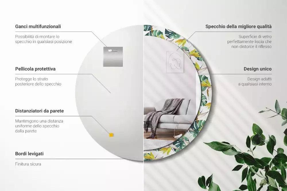 Espelho redondo decorativo Folhas tropicais