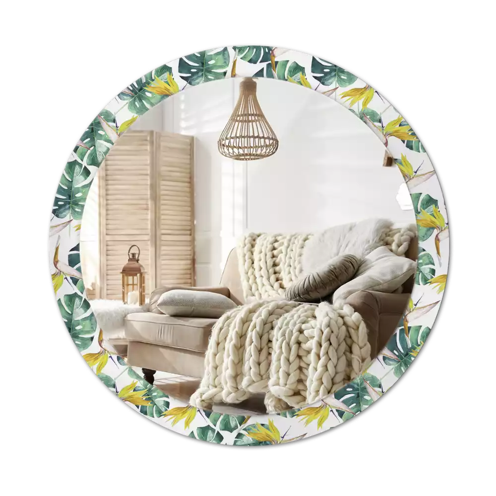 Espelho redondo decorativo Folhas tropicais