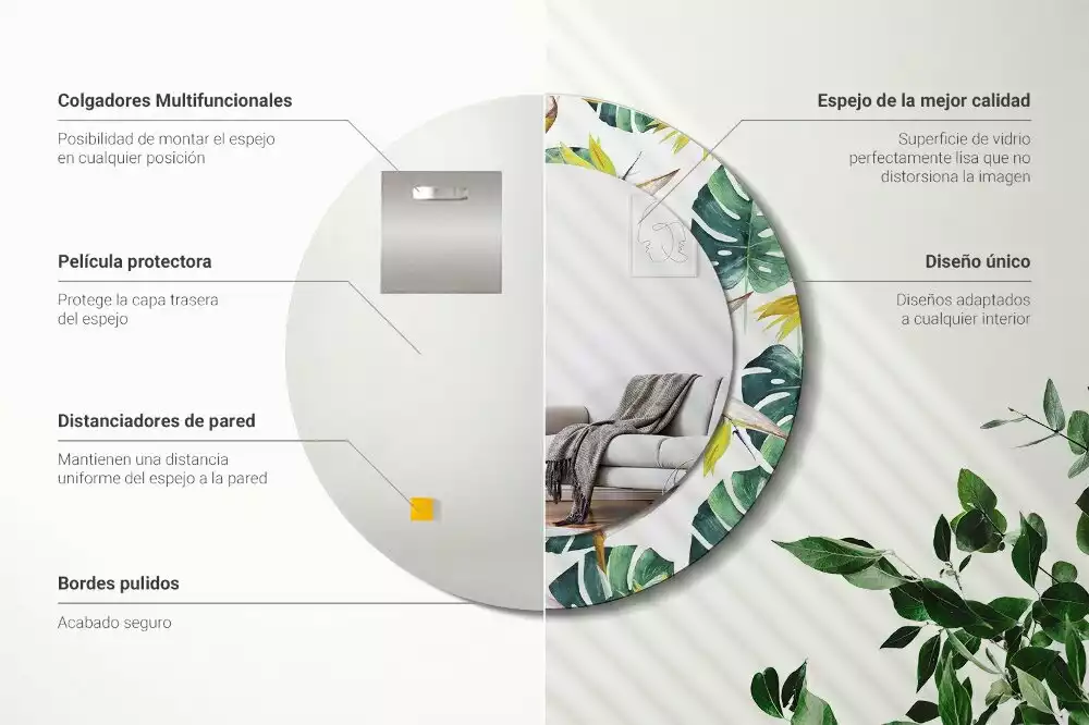 Espelho redondo decorativo Folhas tropicais