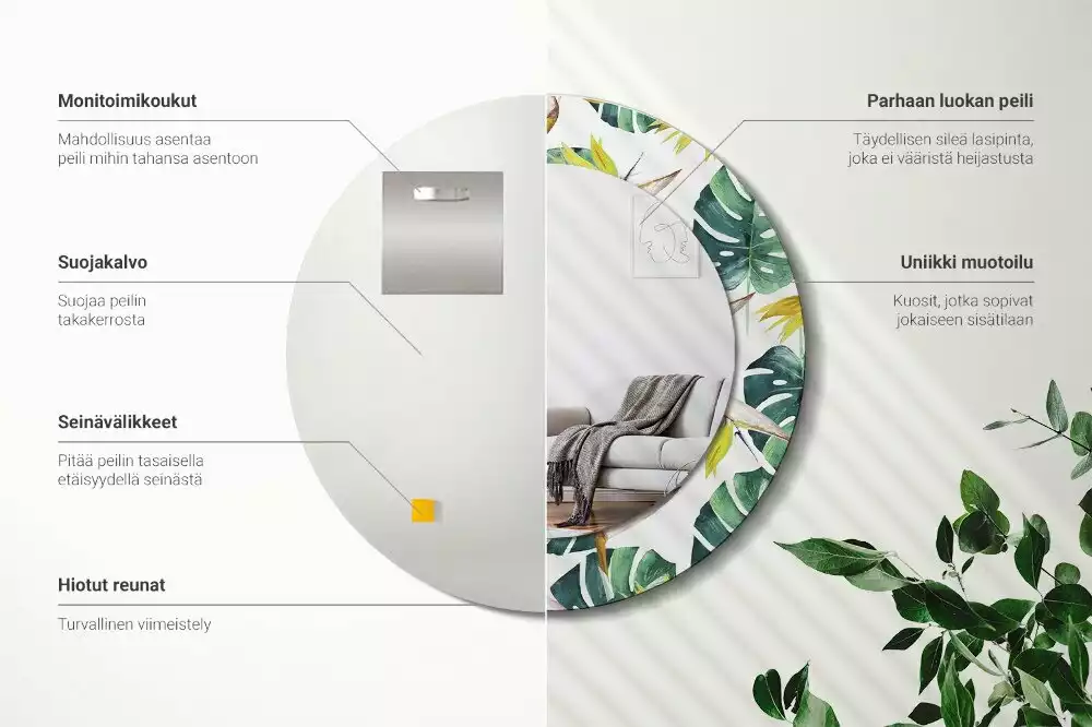 Espelho redondo decorativo Folhas tropicais