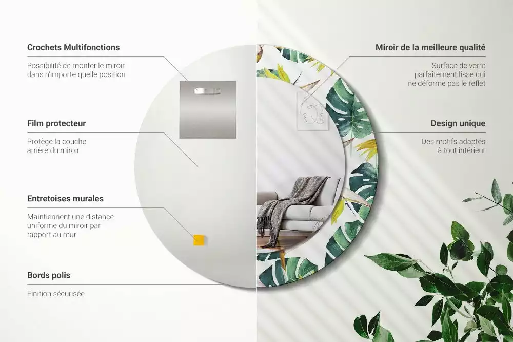 Espelho redondo decorativo Folhas tropicais