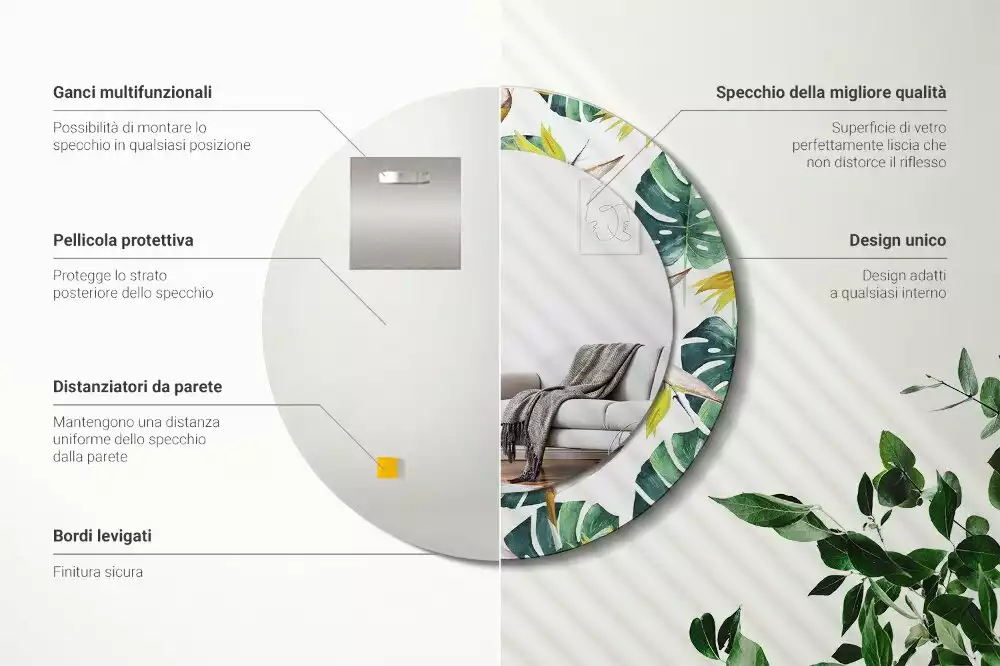 Espelho redondo decorativo Folhas tropicais