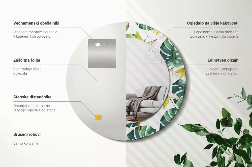 Espelho redondo decorativo Folhas tropicais