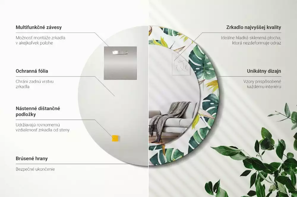 Espelho redondo decorativo Folhas tropicais