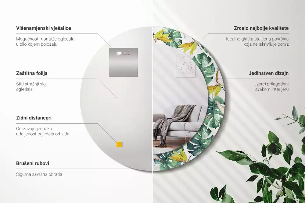 Espelho redondo decorativo Folhas tropicais