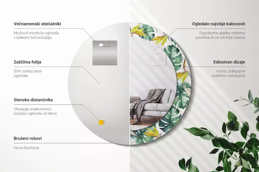 Espelho redondo decorativo Folhas tropicais