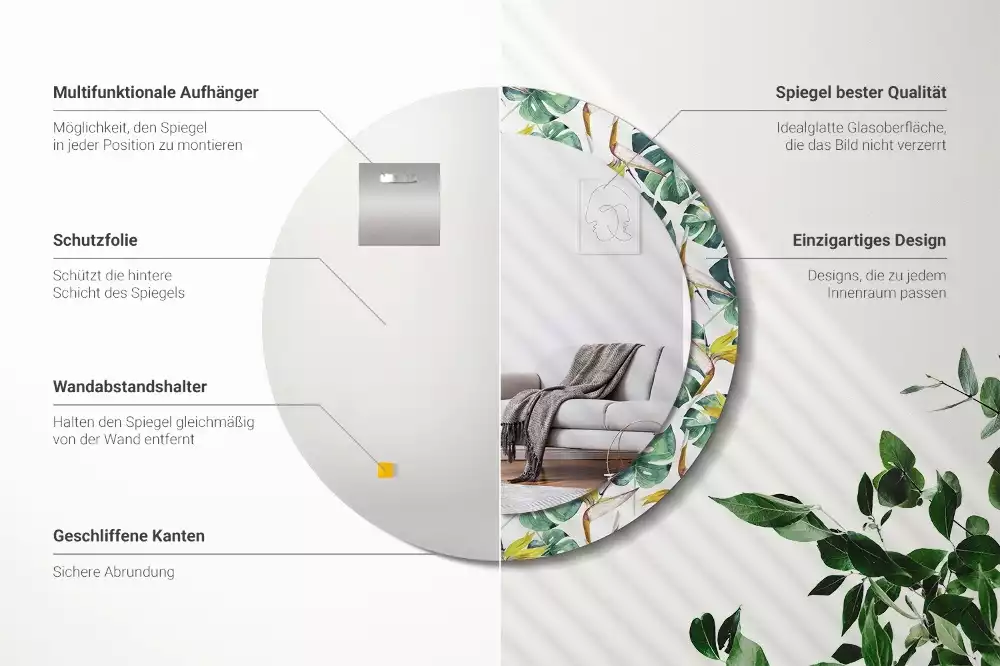 Espelho redondo decorativo Folhas tropicais