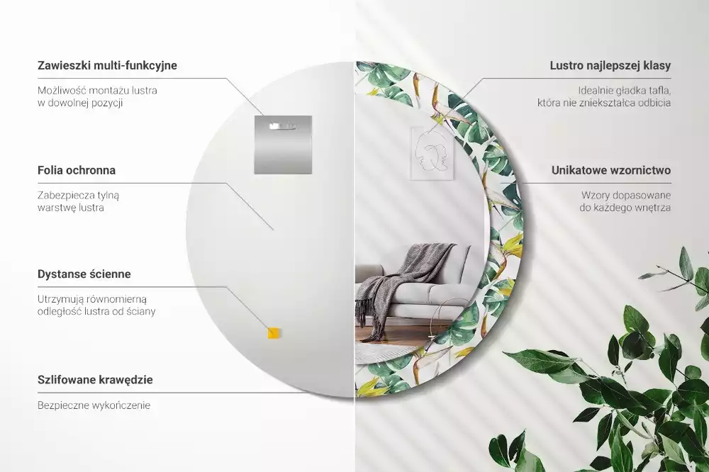 Espelho redondo decorativo Folhas tropicais