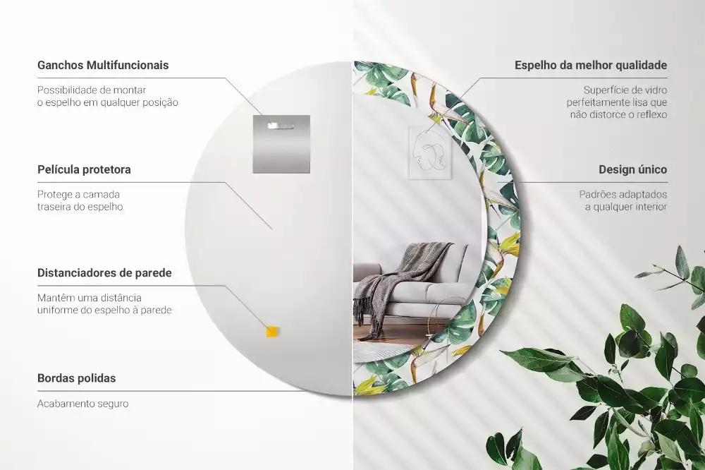 Espelho redondo decorativo Folhas tropicais