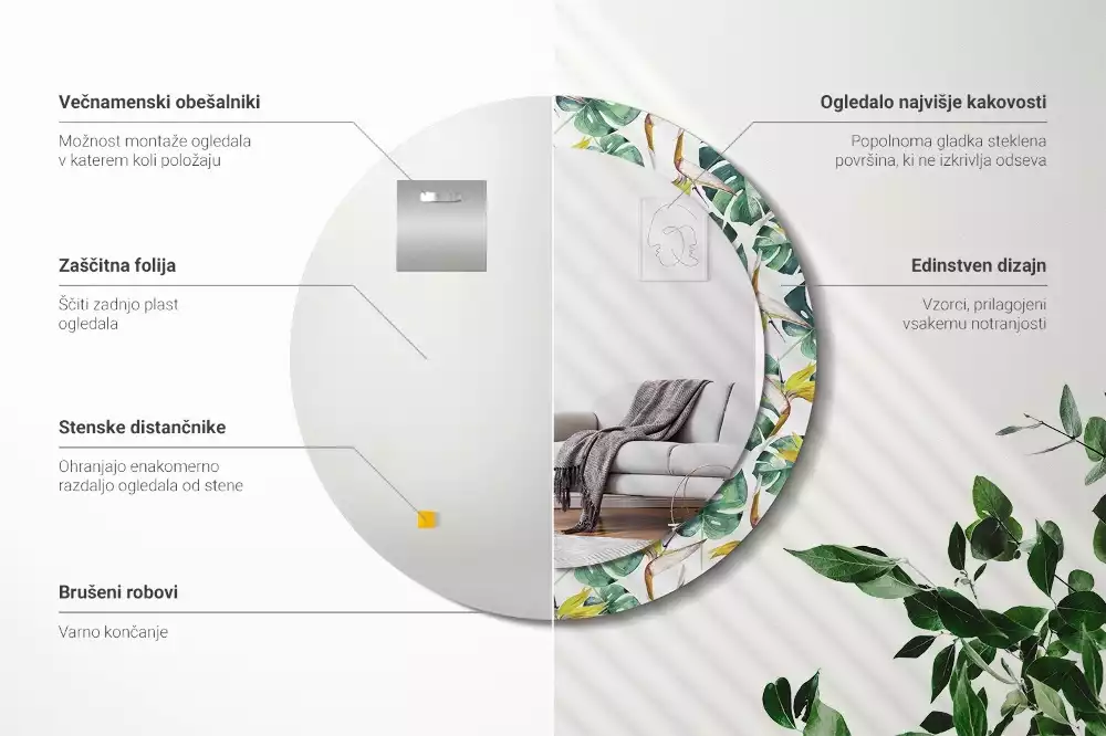 Espelho redondo decorativo Folhas tropicais